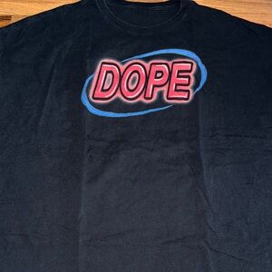Port and Company Black Tee with Red and Blue Graphic